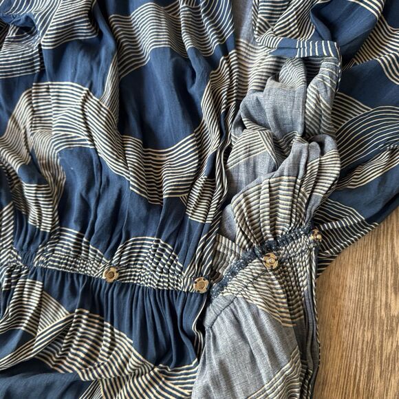 Dress Forum Los Angeles Dress Boho Hippie Wrap Blue And White V-neck Maxi Sz S - Picture 12 of 14